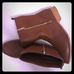 Ankle Boots - Synthetic Leather, gold tone zipper